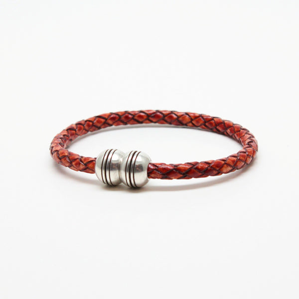 Braided Leather Hemisphere Bracelet Whiskey