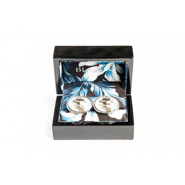 BAROQUE OVAL CLEAR CRYSTAL CUFFLINKS