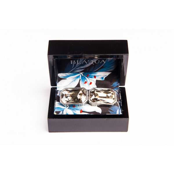 GREEK KEY SILVER CRYSTAL CUFFLINKS