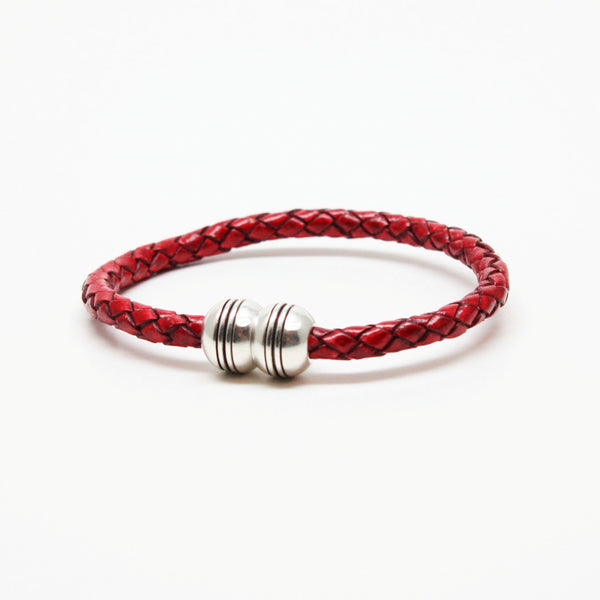 Braided Leather Hemisphere Bracelet Red