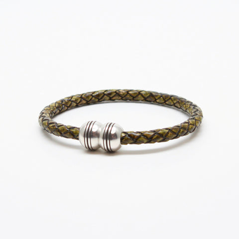 Braided Leather Hemisphere Bracelet Olive