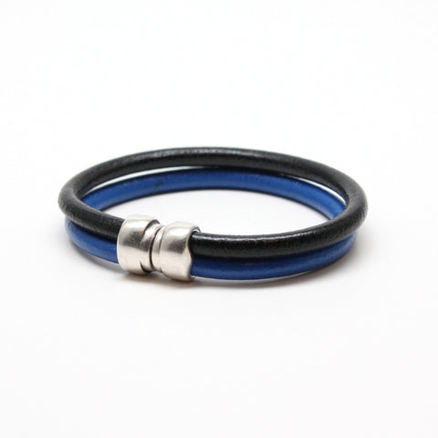 Genuine Leather Art Deco Double Tube Black/Blue