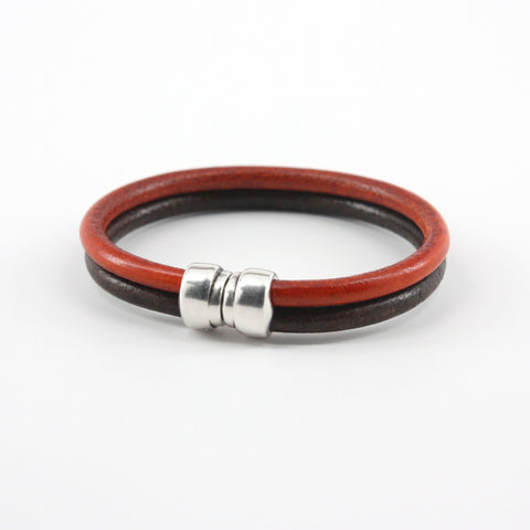 Genuine Leather Art Deco Double Tube Black/Orange