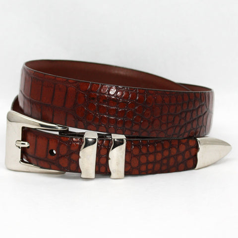 Alligator Embossed Calfskin Belt With 4pc Buckle Set Cognac 32-25MM Belt