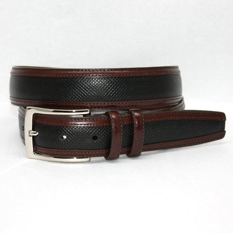Bulgaro Calfskin Inlay With Kipskin Trim Black/Brown 35mm Belt