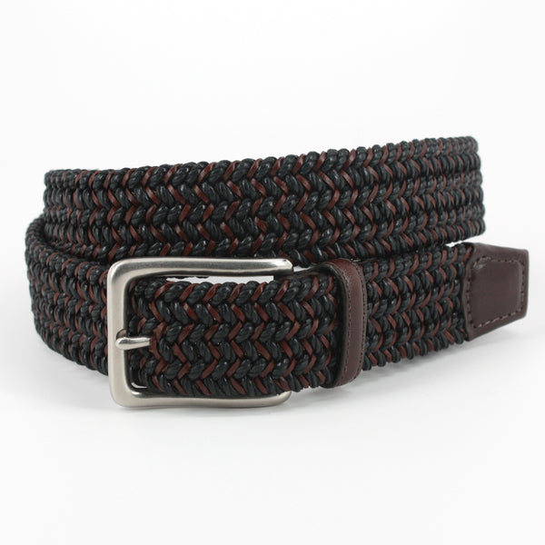 Italian Woven Cotton And Leather Black/Brown 35mm Belt