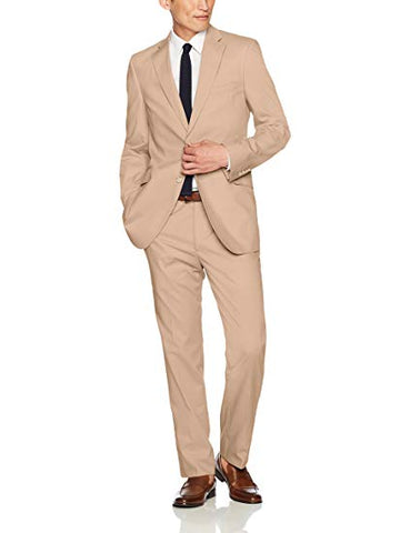 Kroon Iron's  Khaki Poplin Two-Button Center-Vent Suit Lined