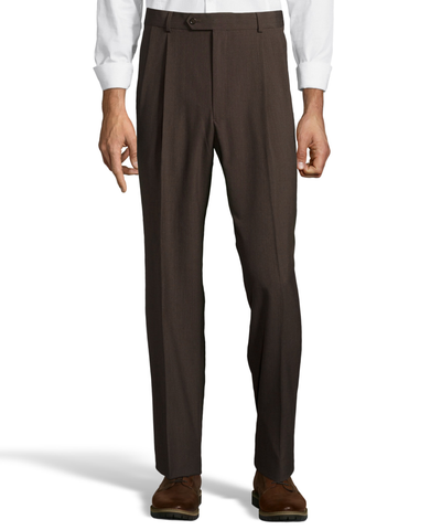 Palm Beach Wool/Poly Brown Pleated Expander Pant