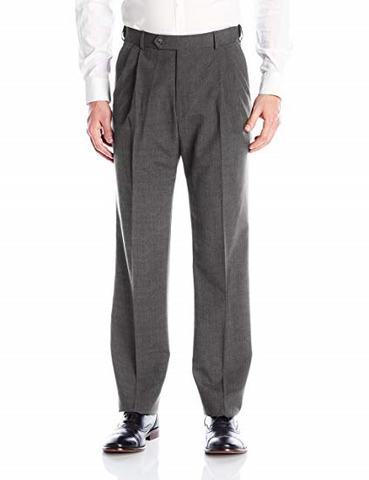 Palm Beach Wool/Poly Md Grey Pleated Expander Pant Big and Tall