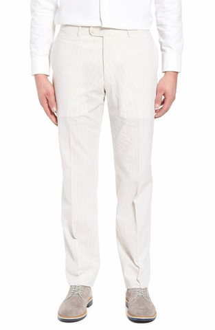 Palm Beach 'Original' Tan/White Seersucker Flat Front Pant Big and Tall