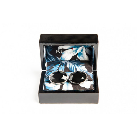 BAROQUE OVAL JET CRYSTAL CUFFLINKS